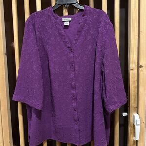 Maggie Barnes Catherines Shirt Womens 2X 22/24W Purple Floral Button Up Top
